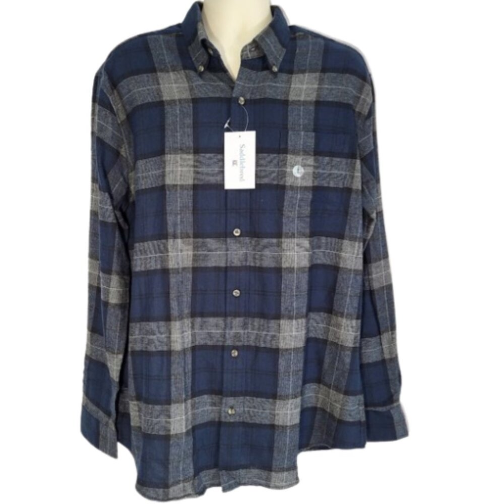SADDLEBRED Classic Fit Blue & Black Plaid Button Down Shirt - NWT Men's L